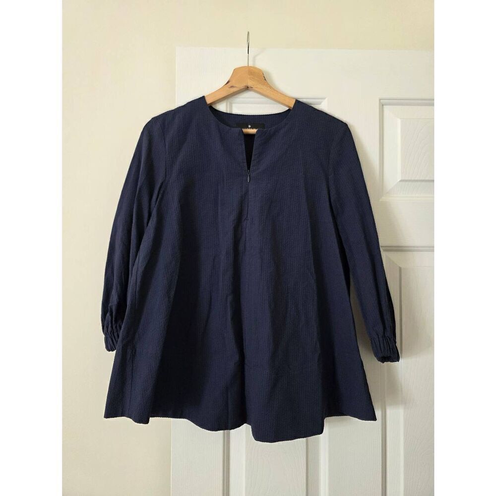 Tuckernuck Pomander Place Zip Seersucker Kieran Blouse Top S, Navy